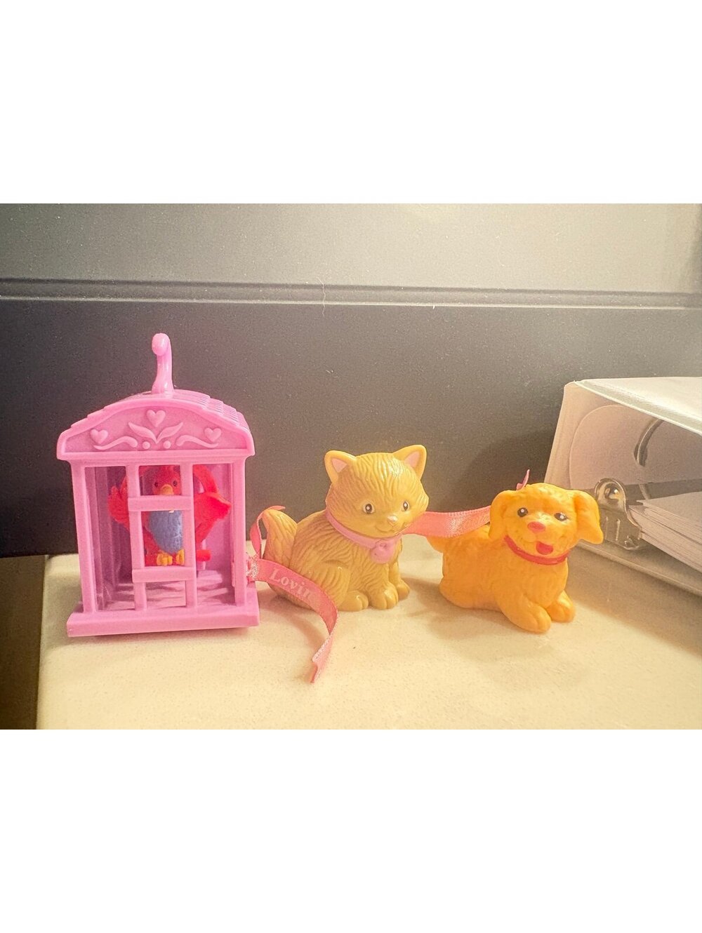 Fisher Price Loving Family Dollhouse Pets. Parrot Bird Cage cat dog.